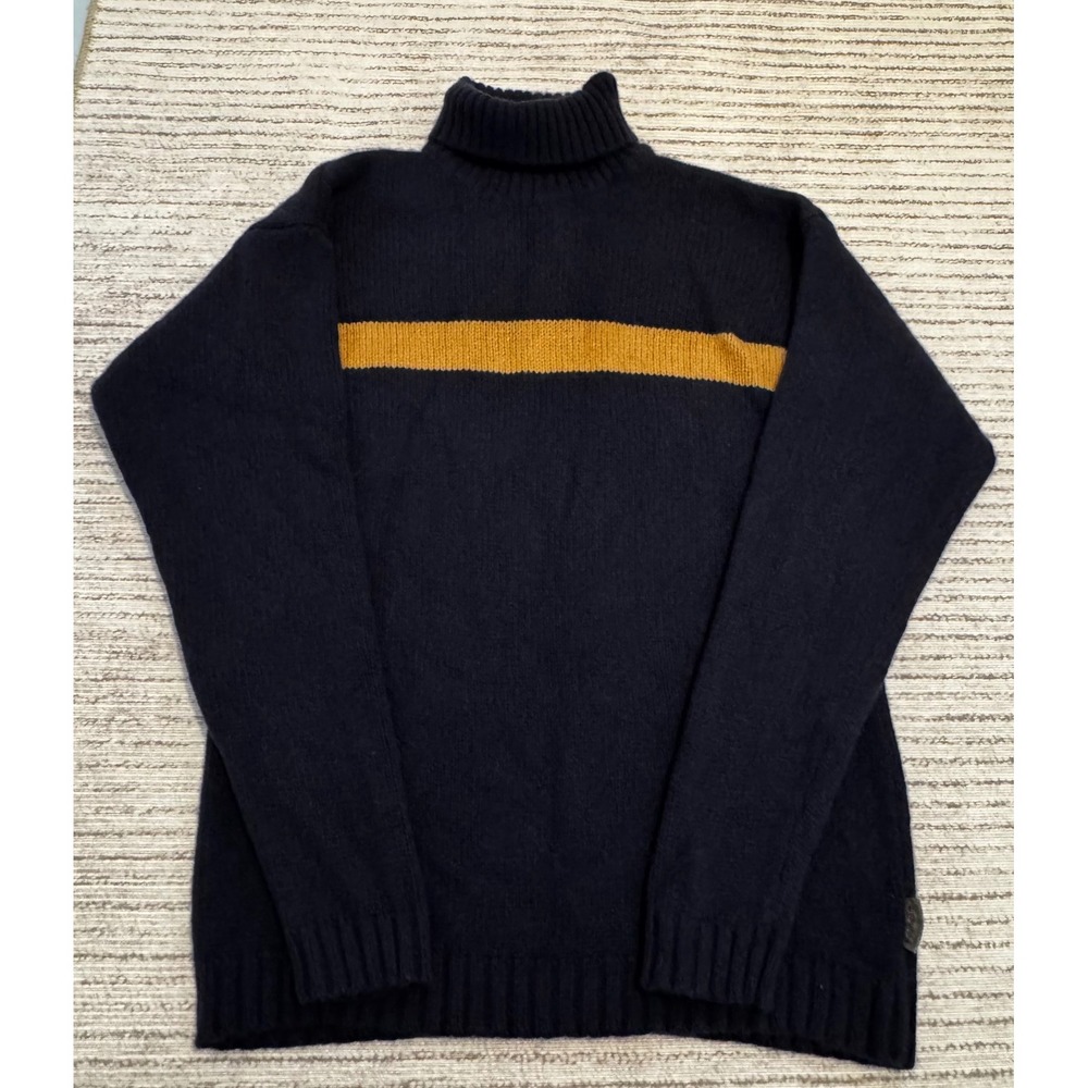 Vintage Timberland Mens Navy Blue Lambswool Blend Striped Turtleneck Sweater M - Picture 4 of 11